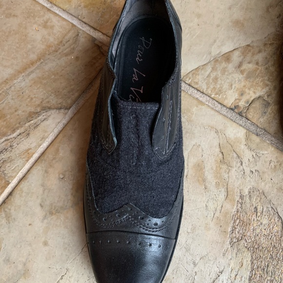 Laceless Oxford Slip-on Loafer Two-tone Leather Fabric Black/Charcoal US8 Eur39 - Picture 5 of 11